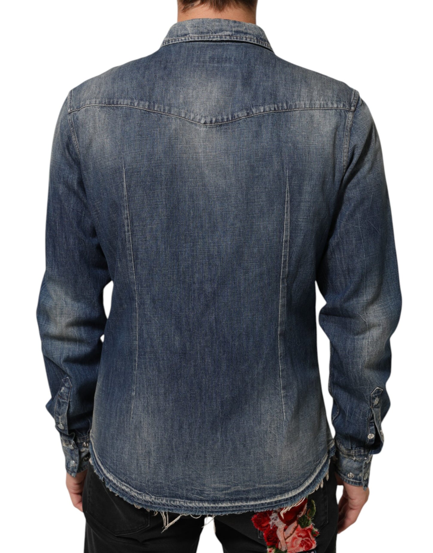 Dolce &amp; Gabbana Blue Angel Patch Denim Button Down Herrenhemd
