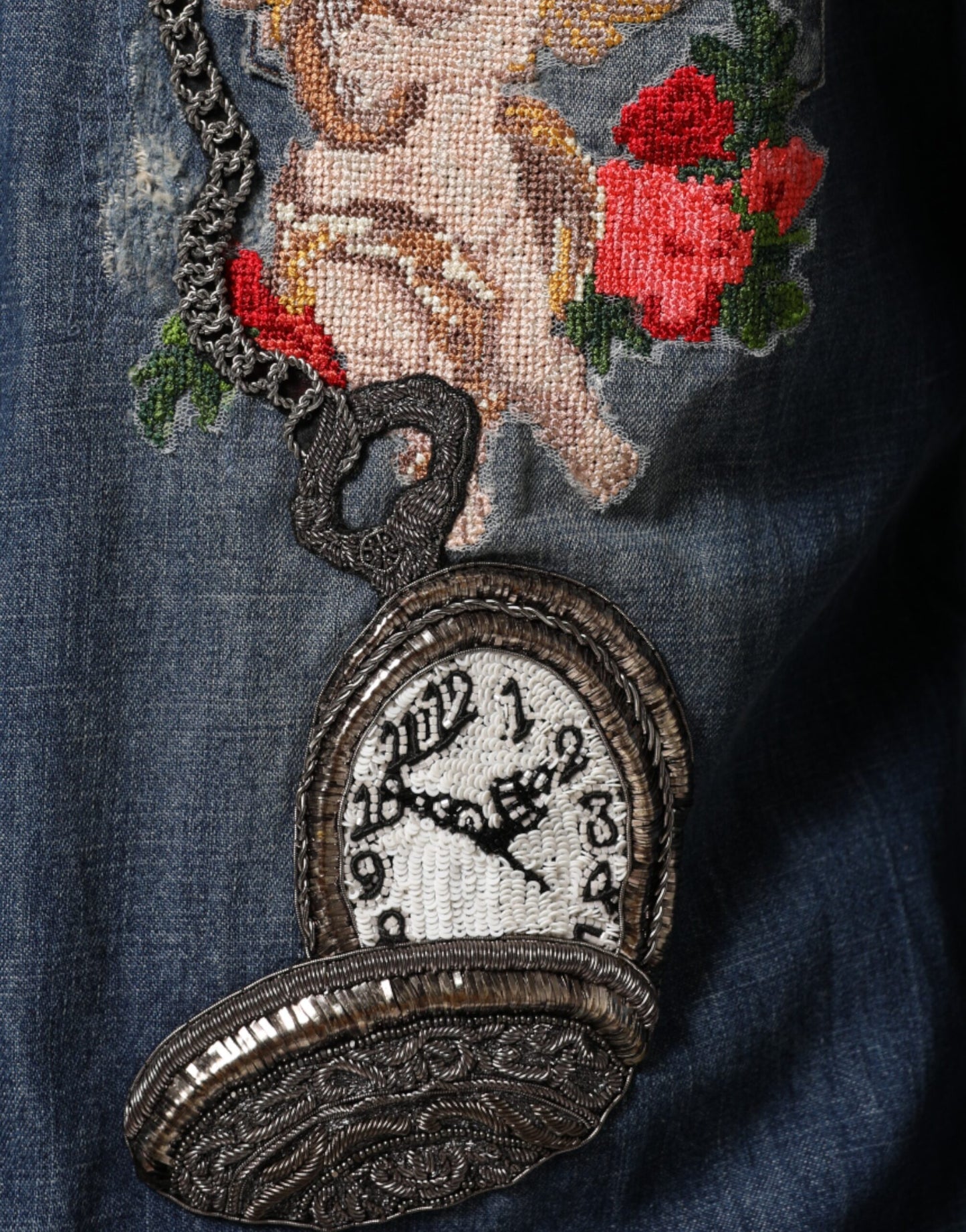 Dolce &amp; Gabbana Blue Angel Patch Denim Button Down Herrenhemd
