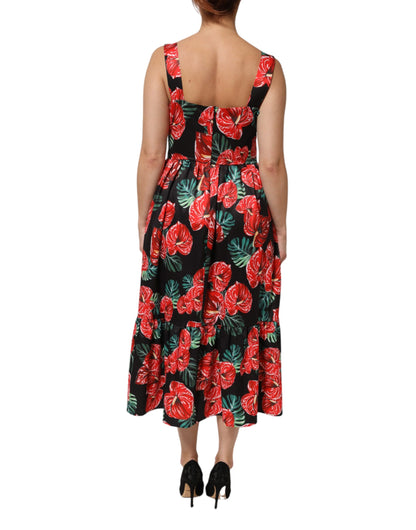 Dolce &amp; Gabbana – Midikleid aus Baumwollpopeline mit mehrfarbigem Blumenmuster