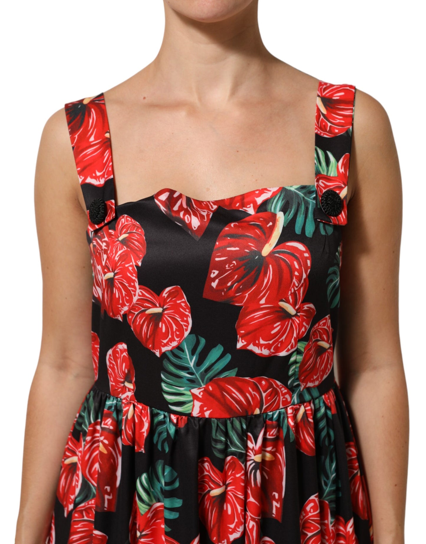 Dolce &amp; Gabbana – Midikleid aus Baumwollpopeline mit mehrfarbigem Blumenmuster