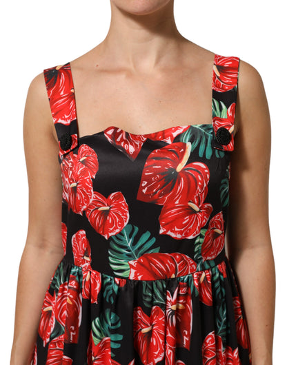 Dolce &amp; Gabbana – Midikleid aus Baumwollpopeline mit mehrfarbigem Blumenmuster