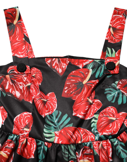 Dolce &amp; Gabbana – Midikleid aus Baumwollpopeline mit mehrfarbigem Blumenmuster