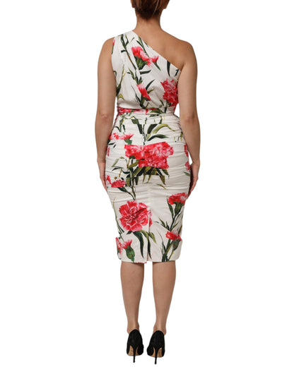 Dolce &amp; Gabbana – Weißes Etuikleid mit One-Shoulder-Träger und Blumenmuster