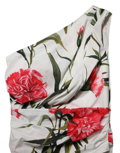 Dolce &amp; Gabbana – Weißes Etuikleid mit One-Shoulder-Träger und Blumenmuster