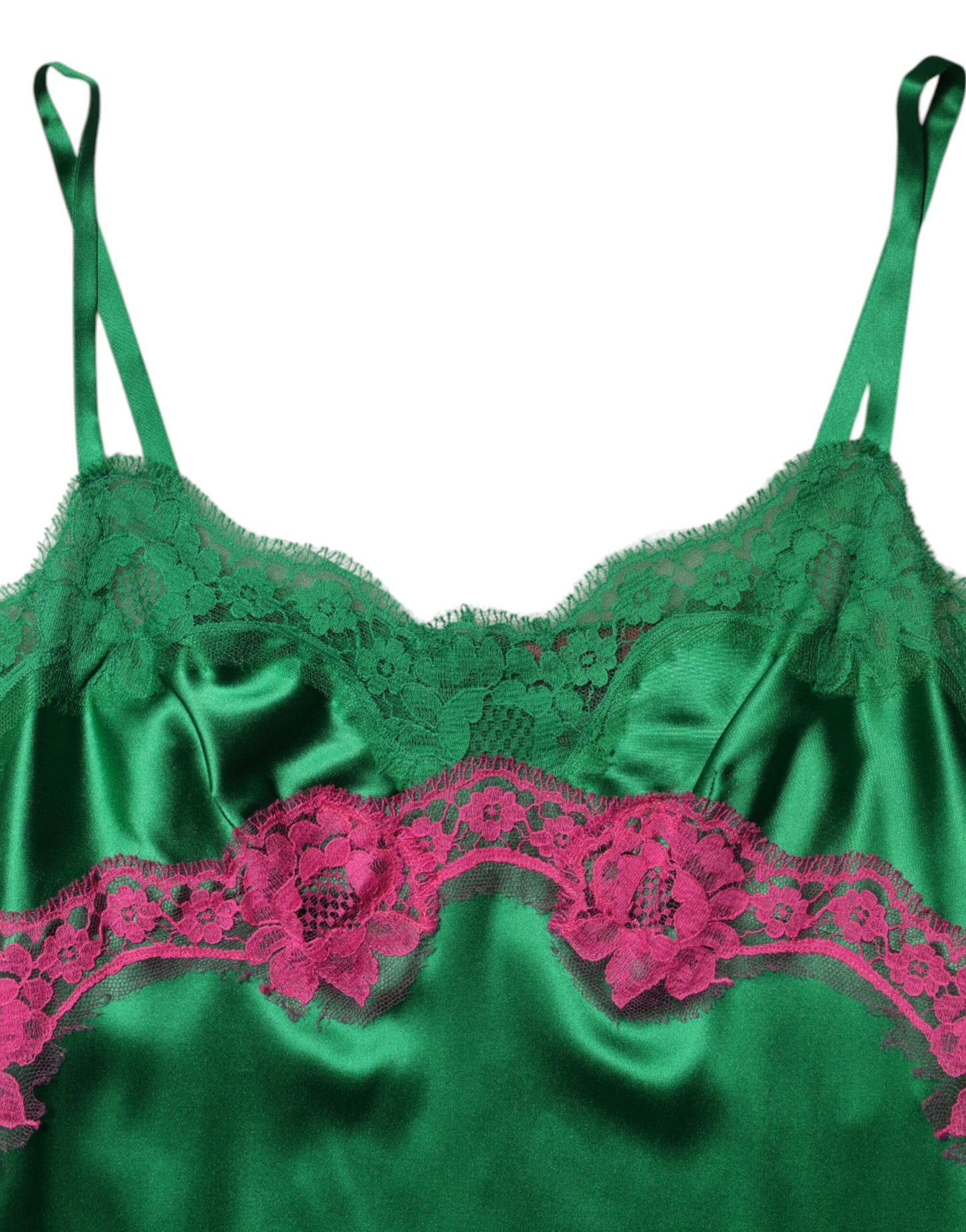 Dolce &amp; Gabbana – Grünes Dessous-Kleid mit Blumenspitze und Fransen