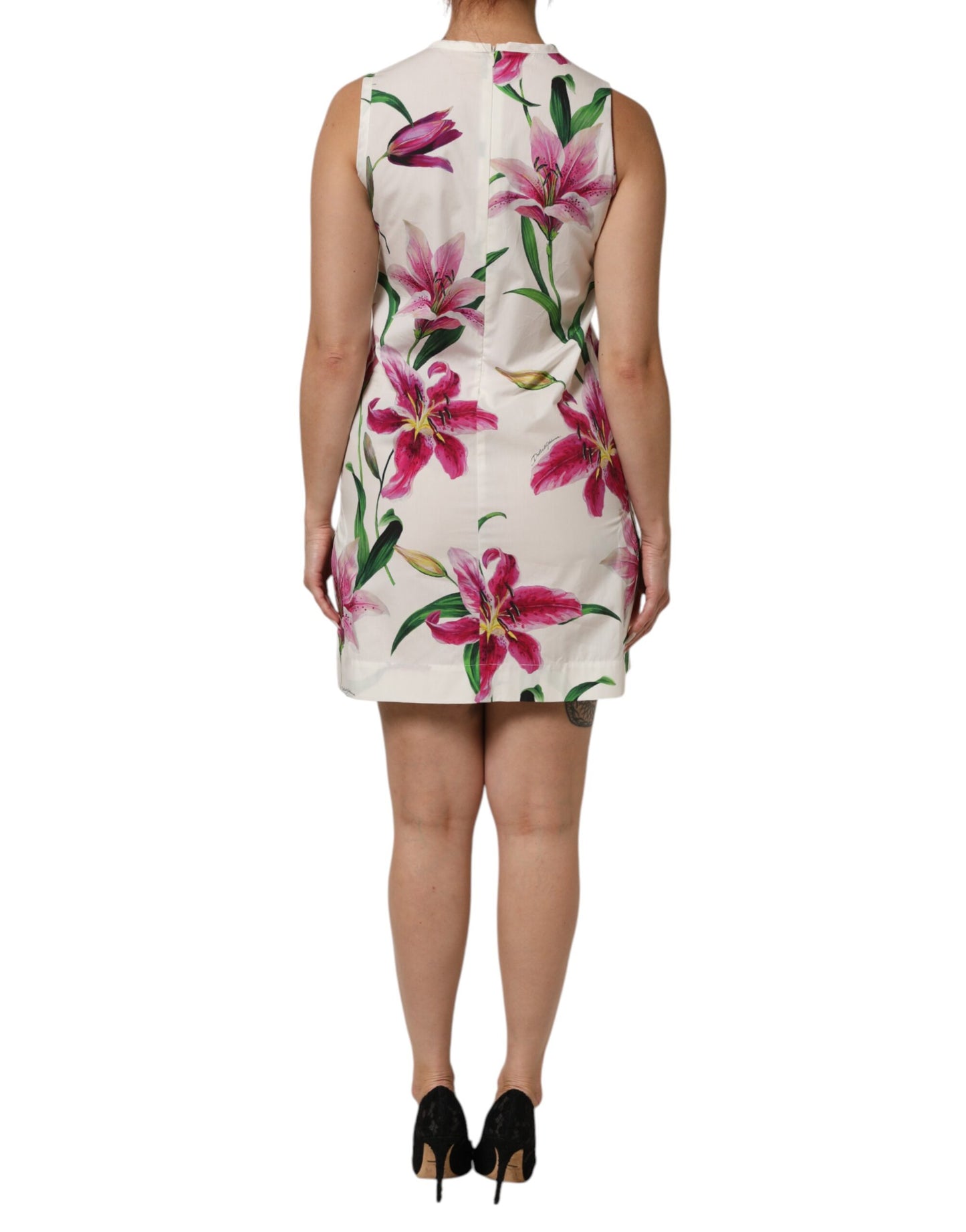 Dolce &amp; Gabbana Weißes ärmelloses Minikleid aus Baumwolle mit Blumenmuster