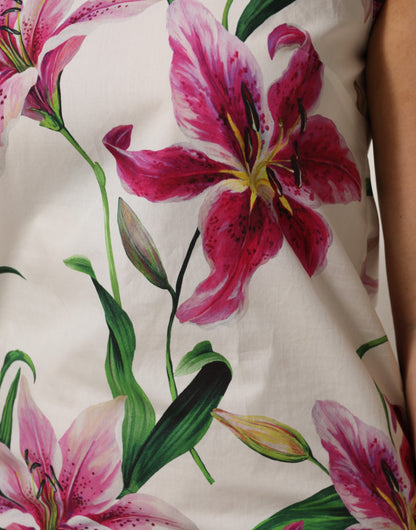 Dolce &amp; Gabbana Weißes ärmelloses Minikleid aus Baumwolle mit Blumenmuster