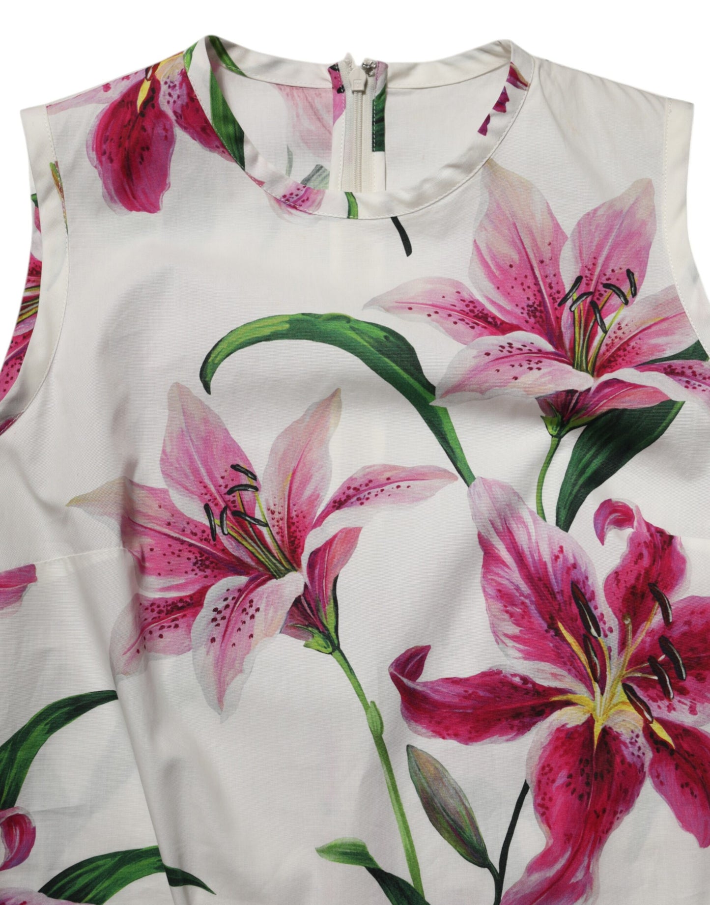 Dolce &amp; Gabbana Weißes ärmelloses Minikleid aus Baumwolle mit Blumenmuster