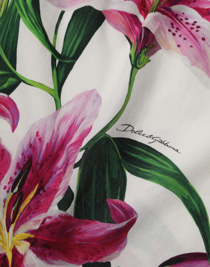 Dolce &amp; Gabbana Weißes ärmelloses Minikleid aus Baumwolle mit Blumenmuster