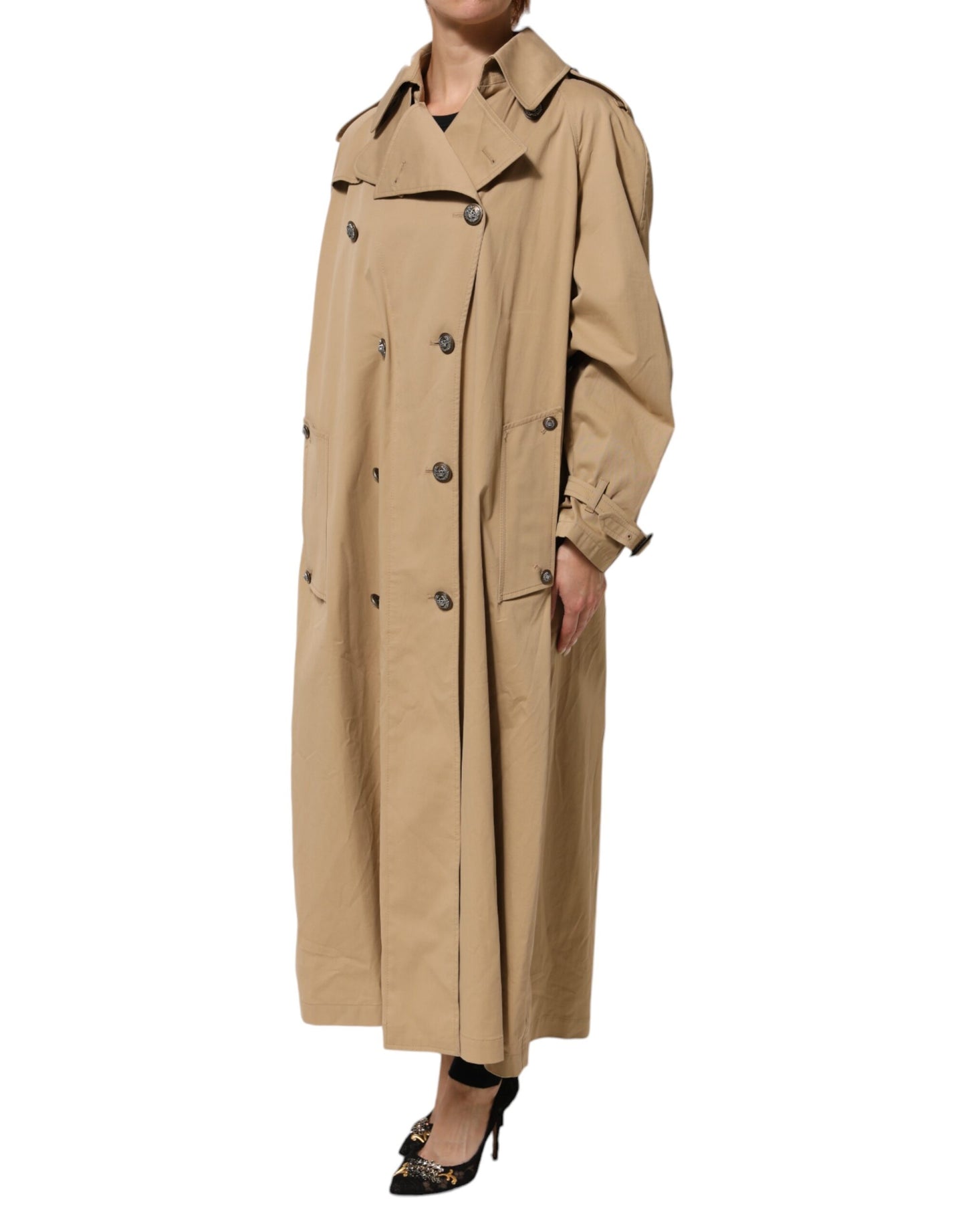 Dolce &amp; Gabbana – Zweireihige Trenchcoat-Jacke in Khaki