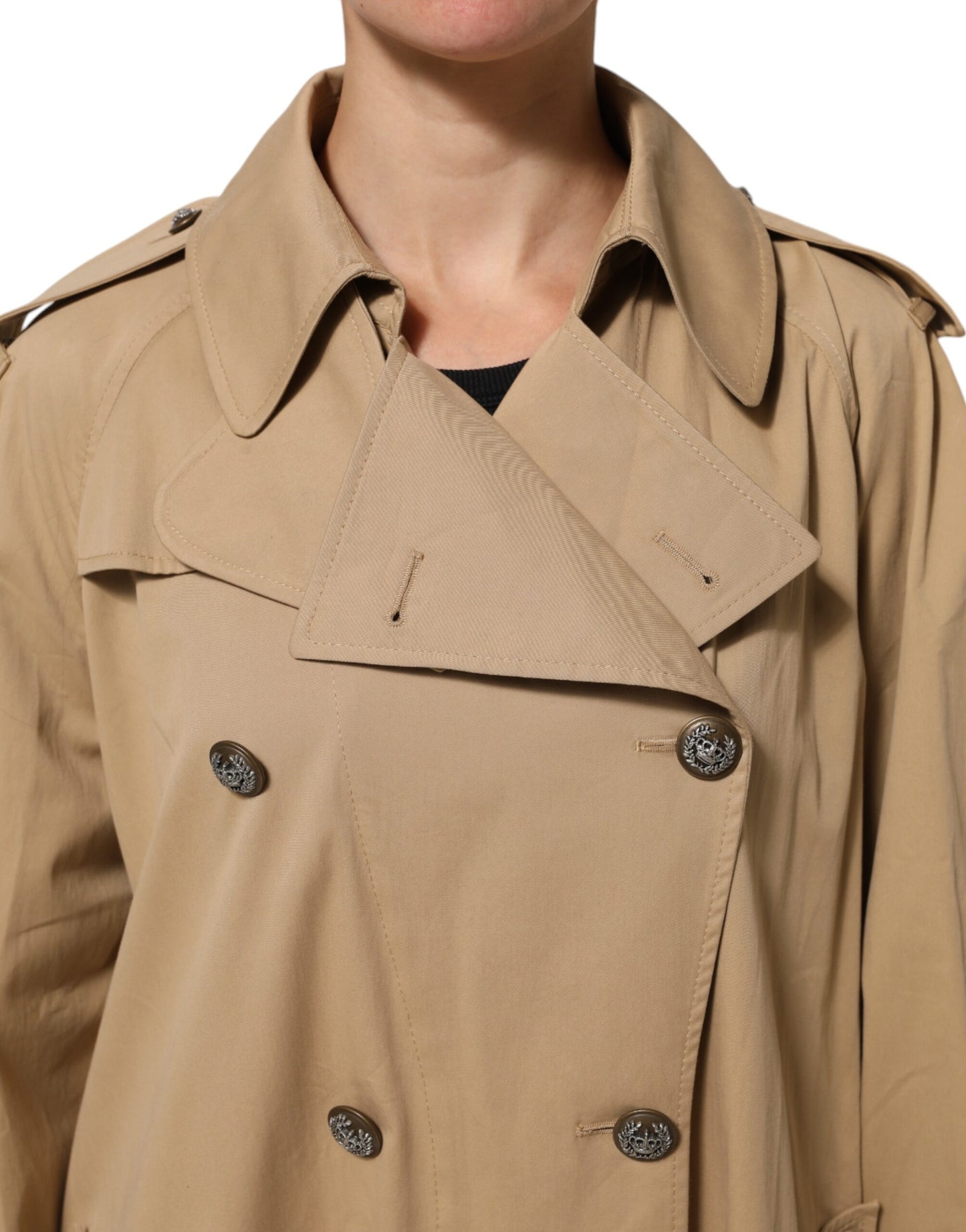 Dolce &amp; Gabbana – Zweireihige Trenchcoat-Jacke in Khaki