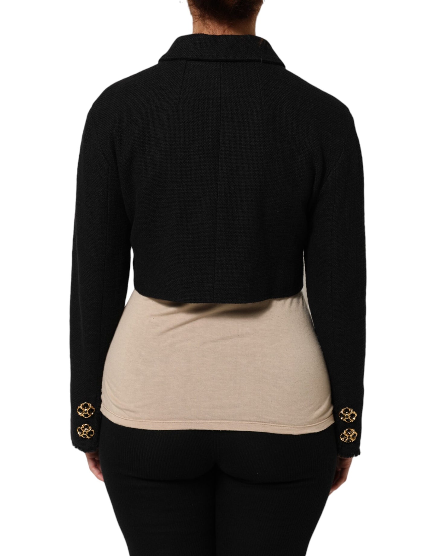 Dolce &amp; Gabbana – Kurze Manteljacke aus schwarzer Baumwolle mit durchgehendem Reißverschluss