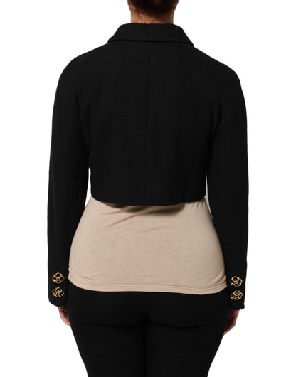 Dolce &amp; Gabbana – Kurze Manteljacke aus schwarzer Baumwolle mit durchgehendem Reißverschluss