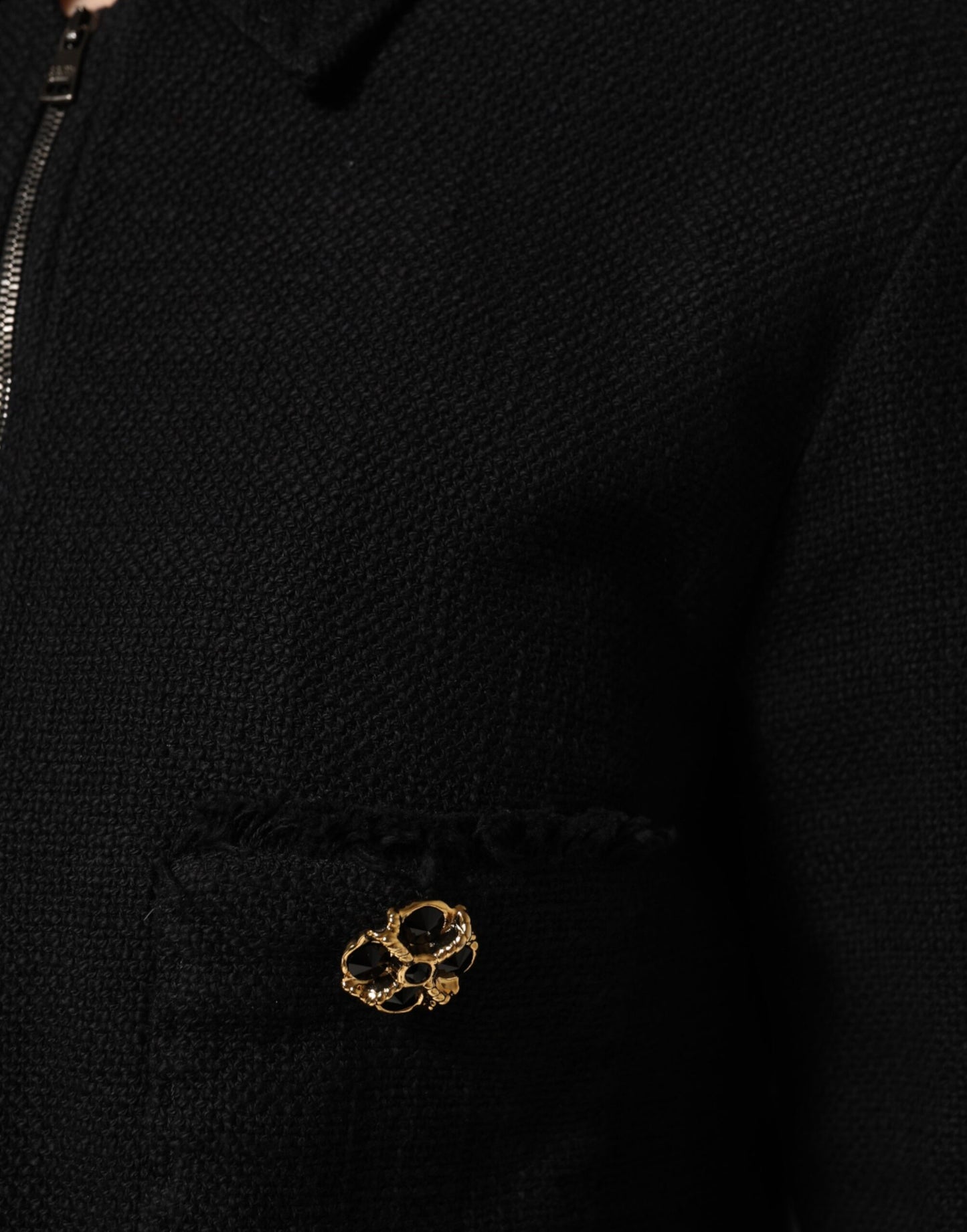 Dolce &amp; Gabbana – Kurze Manteljacke aus schwarzer Baumwolle mit durchgehendem Reißverschluss