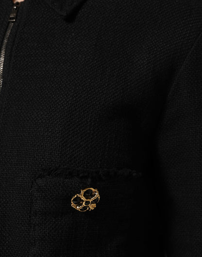 Dolce &amp; Gabbana – Kurze Manteljacke aus schwarzer Baumwolle mit durchgehendem Reißverschluss