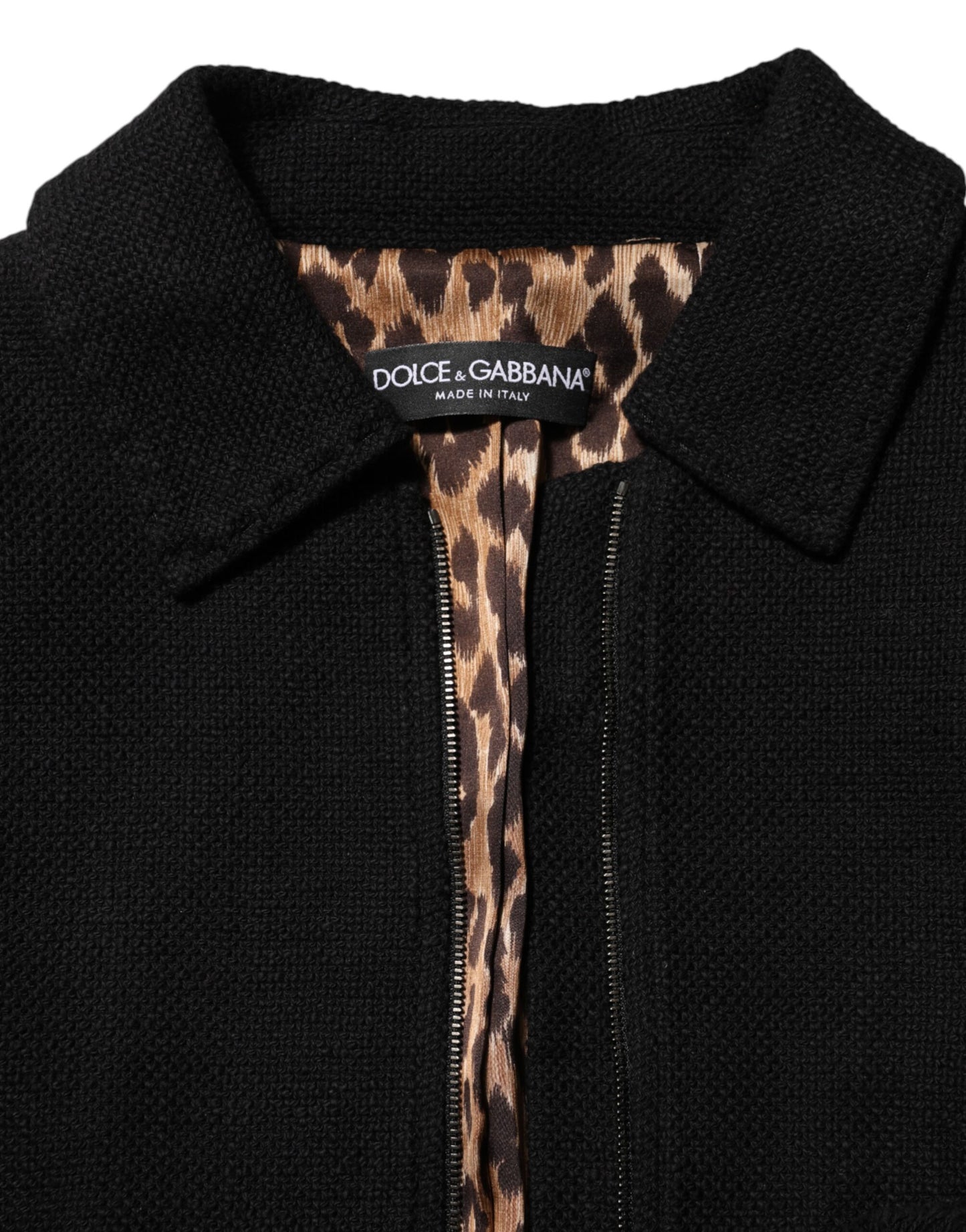 Dolce &amp; Gabbana – Kurze Manteljacke aus schwarzer Baumwolle mit durchgehendem Reißverschluss