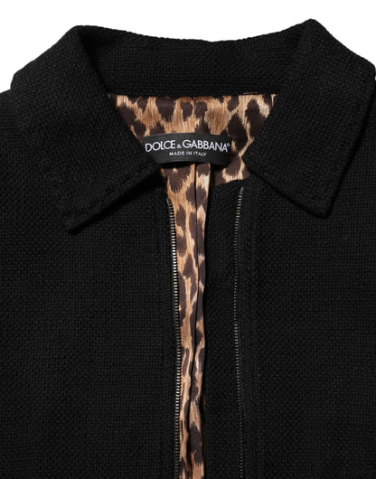 Dolce &amp; Gabbana – Kurze Manteljacke aus schwarzer Baumwolle mit durchgehendem Reißverschluss