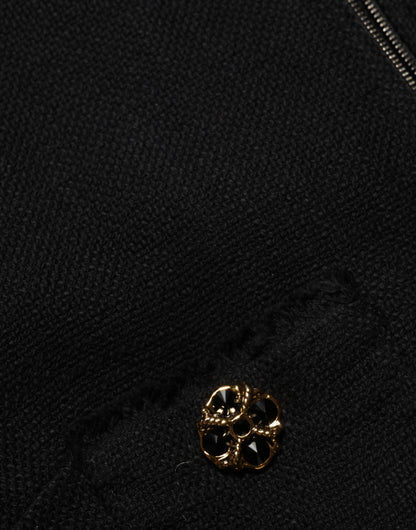 Dolce &amp; Gabbana – Kurze Manteljacke aus schwarzer Baumwolle mit durchgehendem Reißverschluss