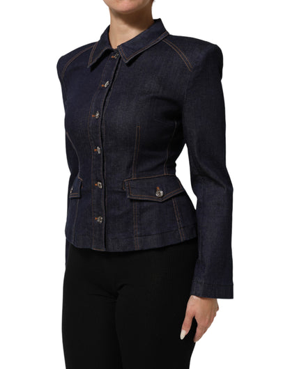 Dolce &amp; Gabbana – Dunkelblaue Jeansjacke mit Baumwollkragen
