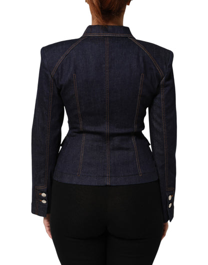 Dolce &amp; Gabbana – Dunkelblaue Jeansjacke mit Baumwollkragen