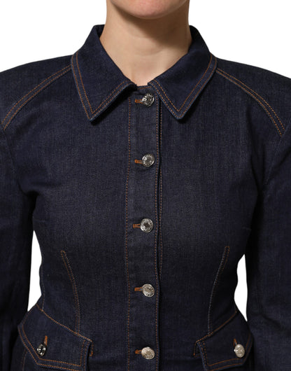 Dolce &amp; Gabbana – Dunkelblaue Jeansjacke mit Baumwollkragen