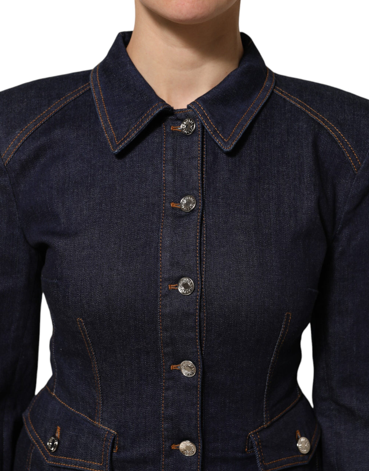 Dolce &amp; Gabbana – Dunkelblaue Jeansjacke mit Baumwollkragen