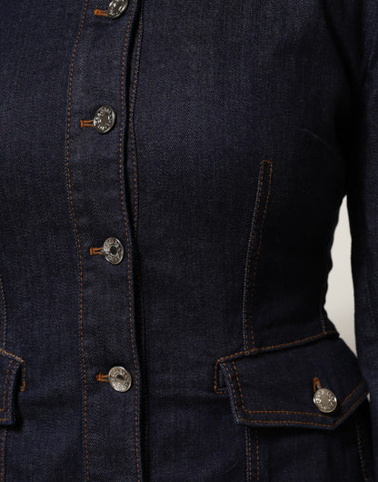 Dolce &amp; Gabbana – Dunkelblaue Jeansjacke mit Baumwollkragen