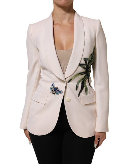 Dolce &amp; Gabbana – Beigefarbene, bestickte Einreiherjacke