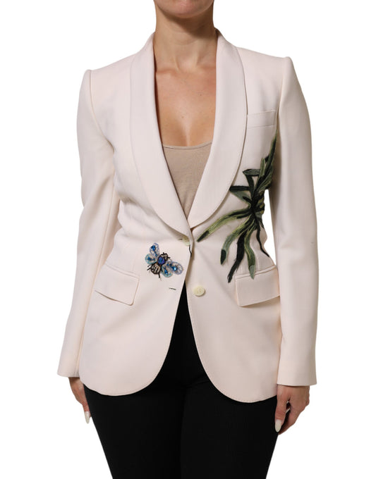 Dolce &amp; Gabbana – Beigefarbene, bestickte Einreiherjacke
