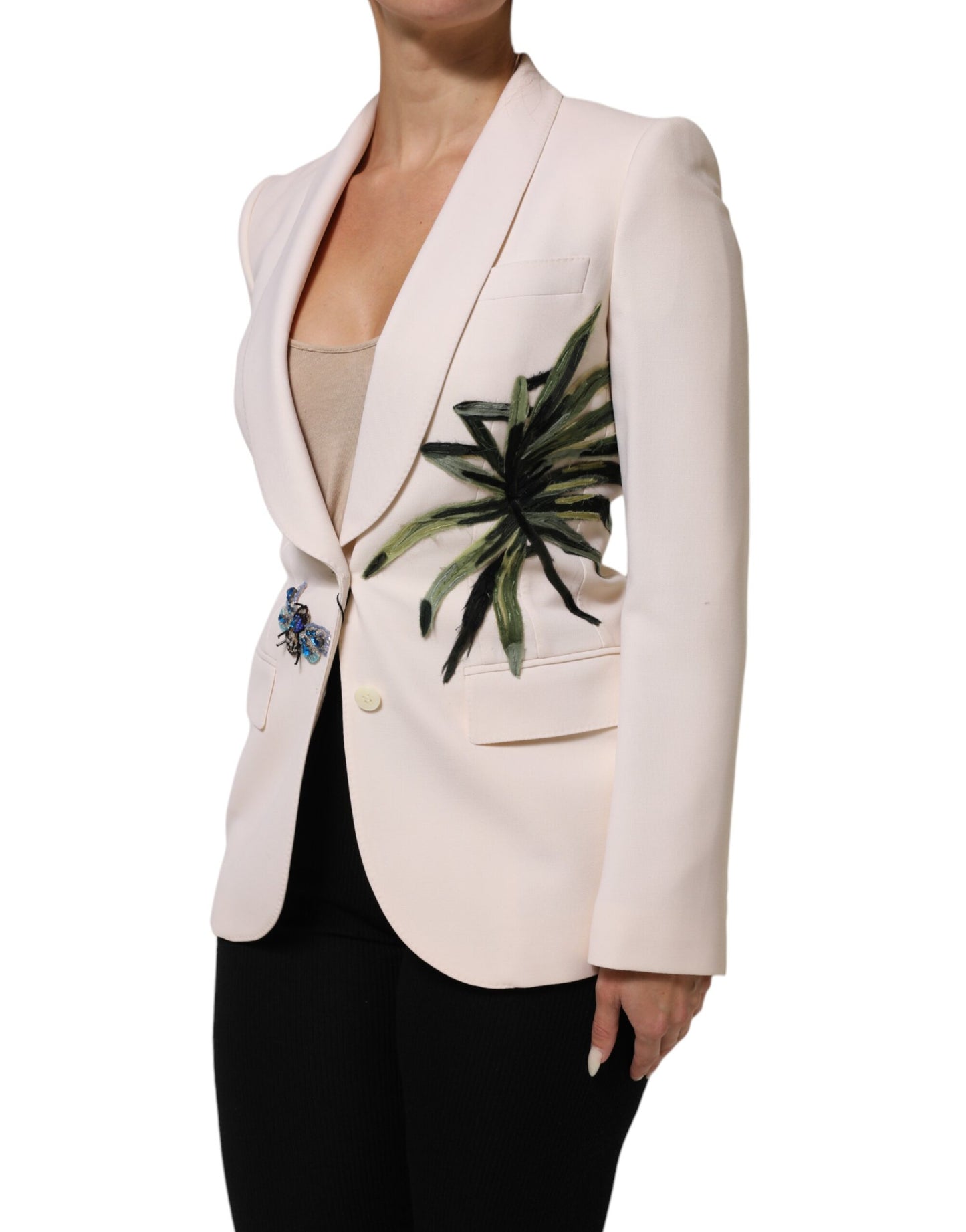 Dolce &amp; Gabbana – Beigefarbene, bestickte Einreiherjacke