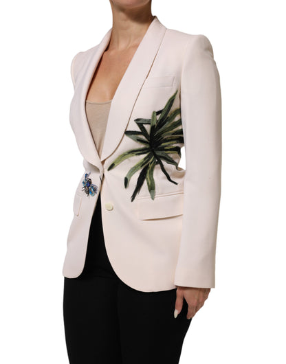 Dolce &amp; Gabbana – Beigefarbene, bestickte Einreiherjacke