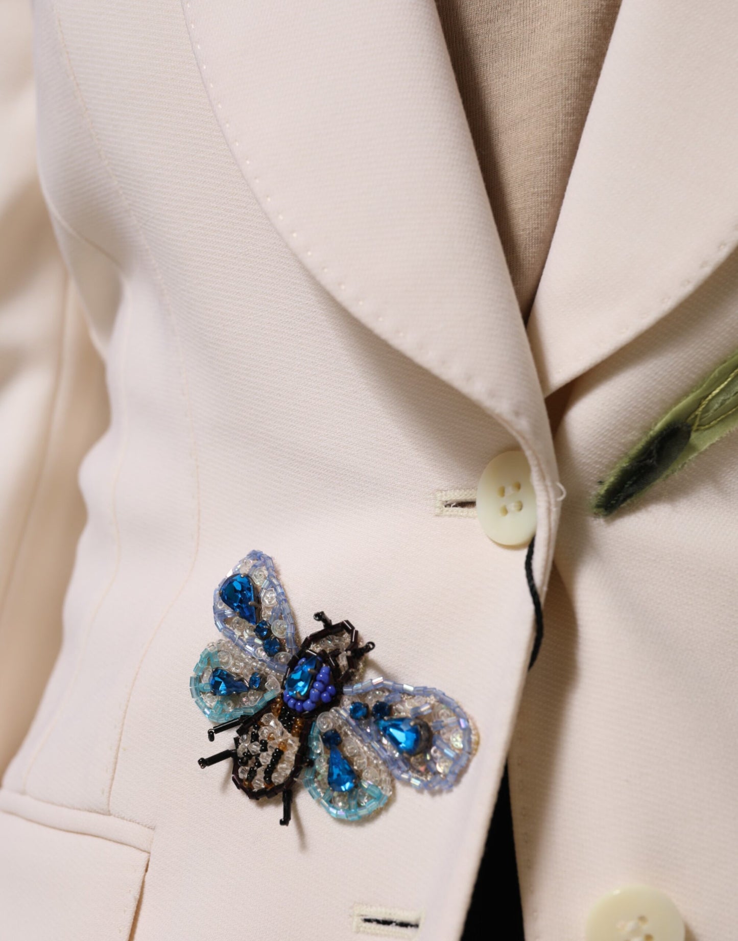 Dolce &amp; Gabbana – Beigefarbene, bestickte Einreiherjacke