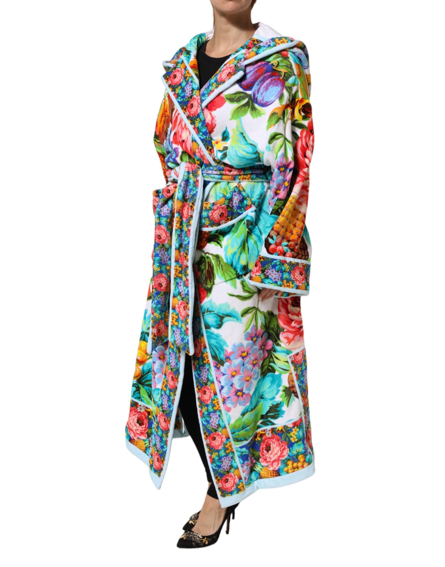 Dolce &amp; Gabbana – Bademanteljacke mit mehrfarbigem Blumendruck und Gürtel