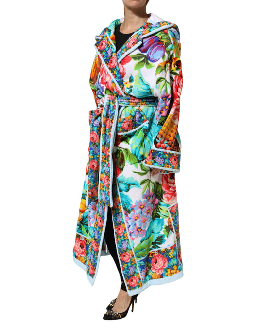 Dolce &amp; Gabbana – Bademanteljacke mit mehrfarbigem Blumendruck und Gürtel