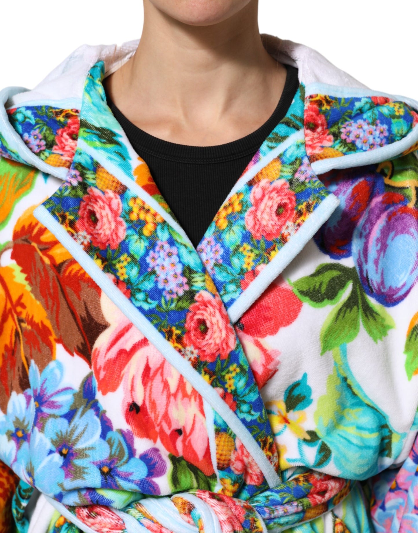 Dolce &amp; Gabbana – Bademanteljacke mit mehrfarbigem Blumendruck und Gürtel