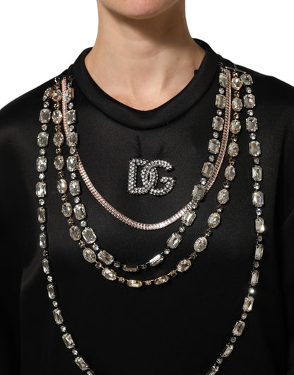 Dolce &amp; Gabbana – Sweatshirt mit DG-Halskette und Kristallen in Schwarz