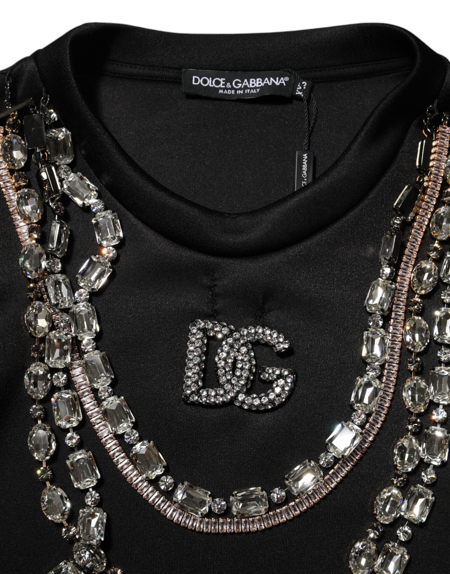Dolce &amp; Gabbana Schwarze Halskette Kristall DG Logo Sweatshirt Pullover