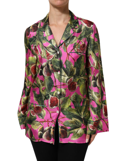 Dolce &amp; Gabbana – Blusenoberteil aus Seide mit Feigenmuster in Pink