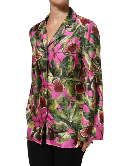 Dolce &amp; Gabbana – Blusenoberteil aus Seide mit Feigenmuster in Pink