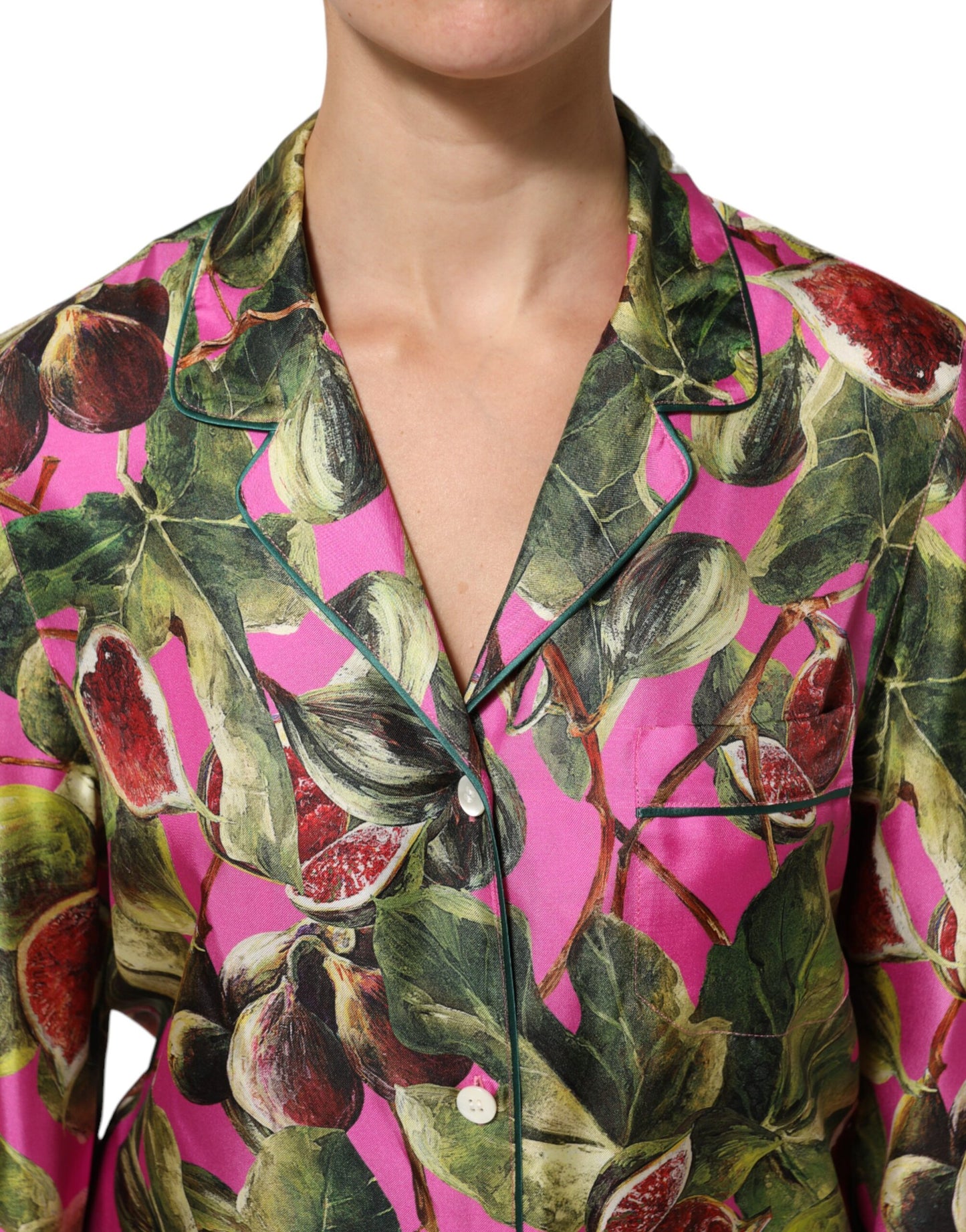 Dolce &amp; Gabbana – Blusenoberteil aus Seide mit Feigenmuster in Pink