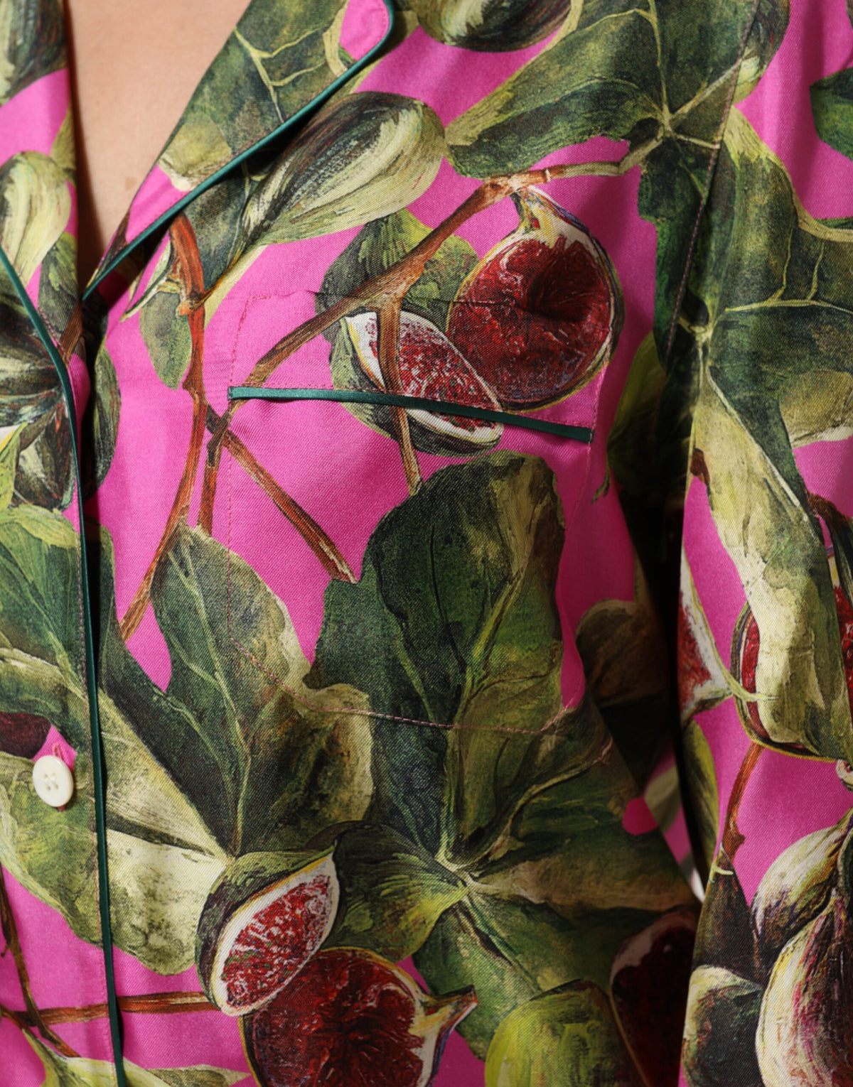 Dolce &amp; Gabbana – Blusenoberteil aus Seide mit Feigenmuster in Pink