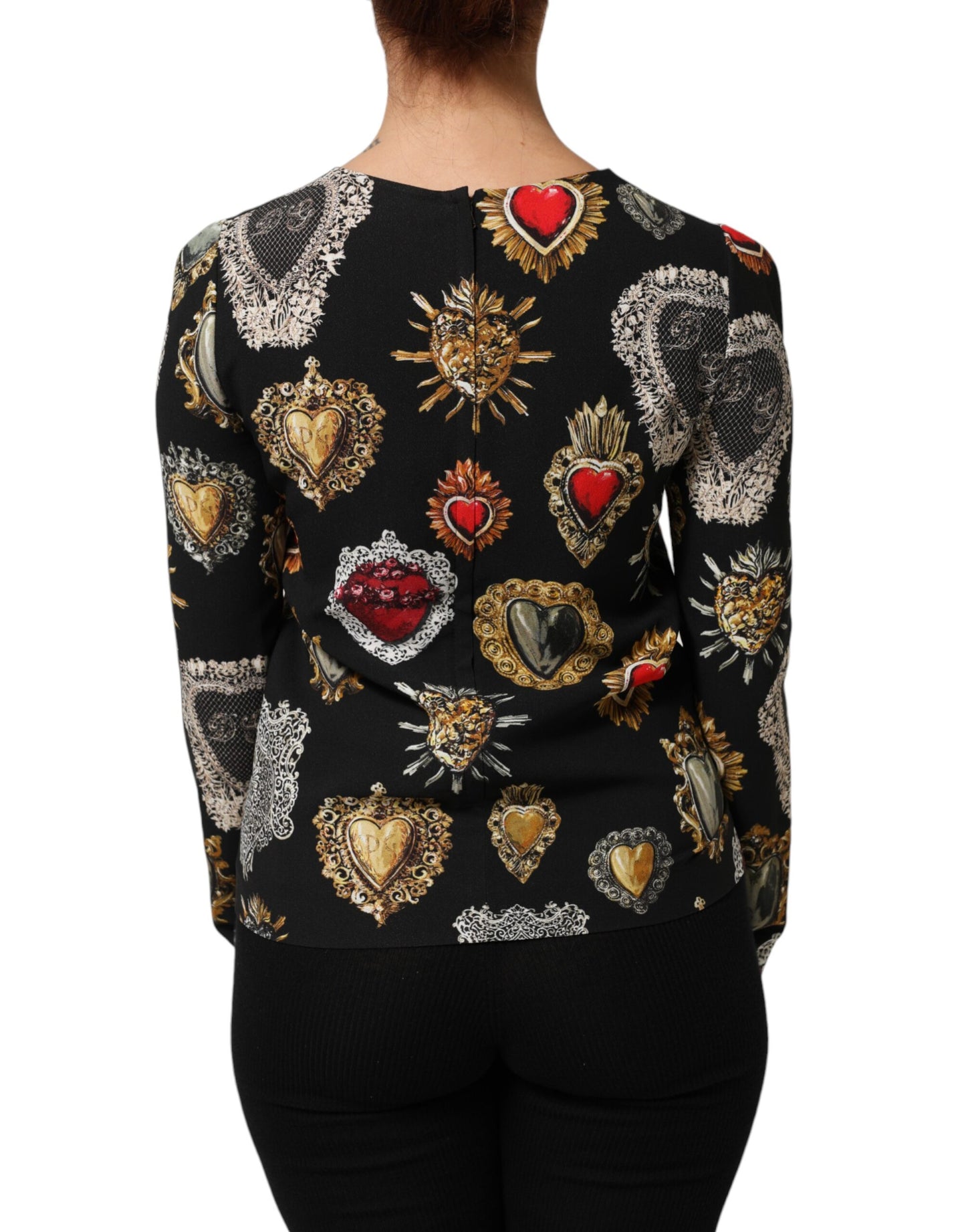 Dolce &amp; Gabbana – Schwarzes, langärmliges Oberteil mit Herz-Jesu-Print