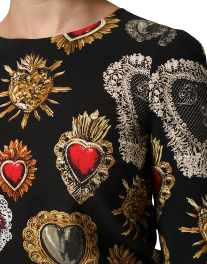 Dolce &amp; Gabbana – Schwarzes, langärmliges Oberteil mit Herz-Jesu-Print