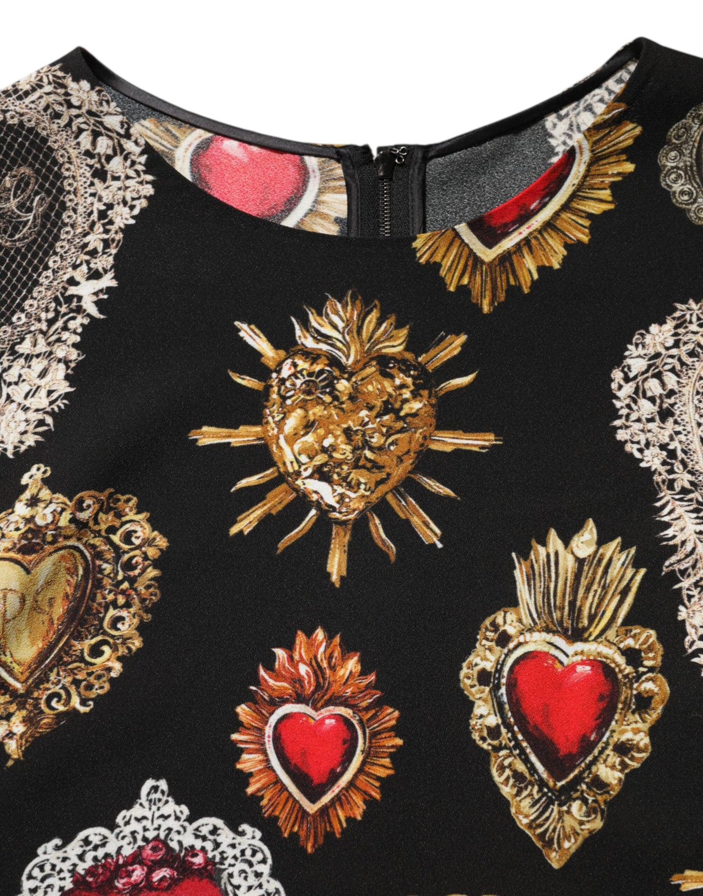 Dolce &amp; Gabbana – Schwarzes, langärmliges Oberteil mit Herz-Jesu-Print