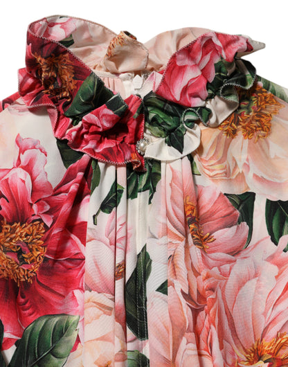 Dolce &amp; Gabbana – Blusentop aus Seide mit Rüschen und Blumenmuster in Rosa