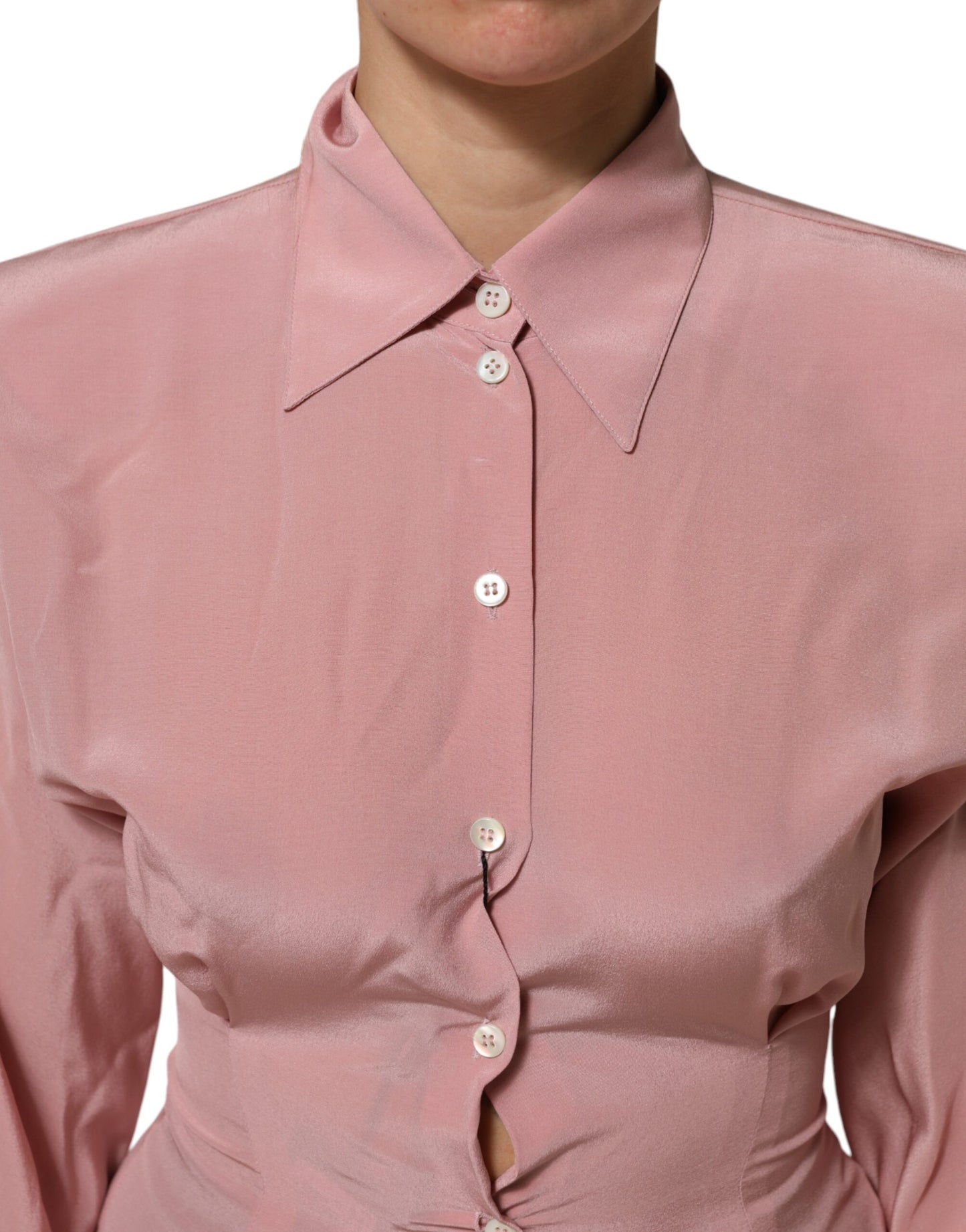 Dolce &amp; Gabbana – Blusentop aus Seide mit Kragen und langen Ärmeln in Rosa