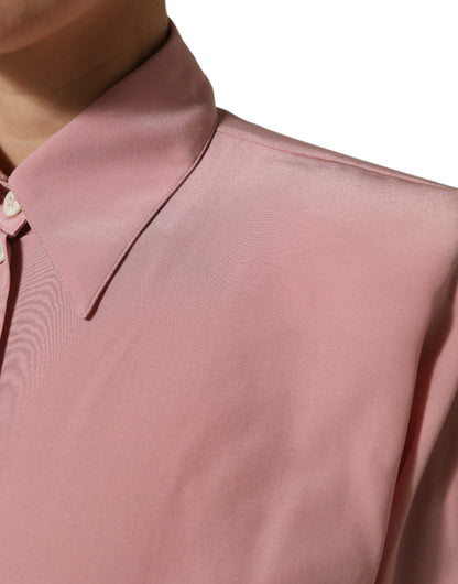 Dolce &amp; Gabbana – Blusentop aus Seide mit Kragen und langen Ärmeln in Rosa