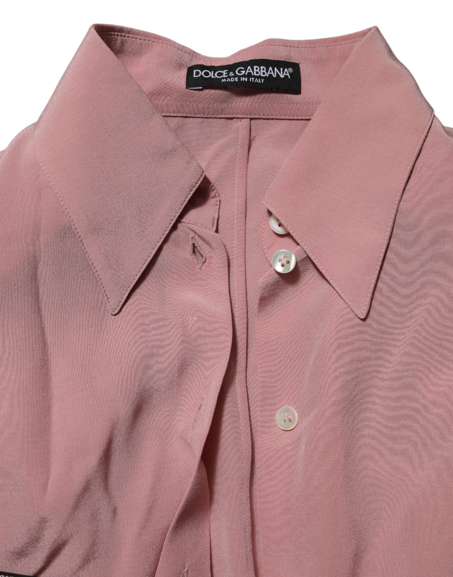 Dolce &amp; Gabbana – Blusentop aus Seide mit Kragen und langen Ärmeln in Rosa