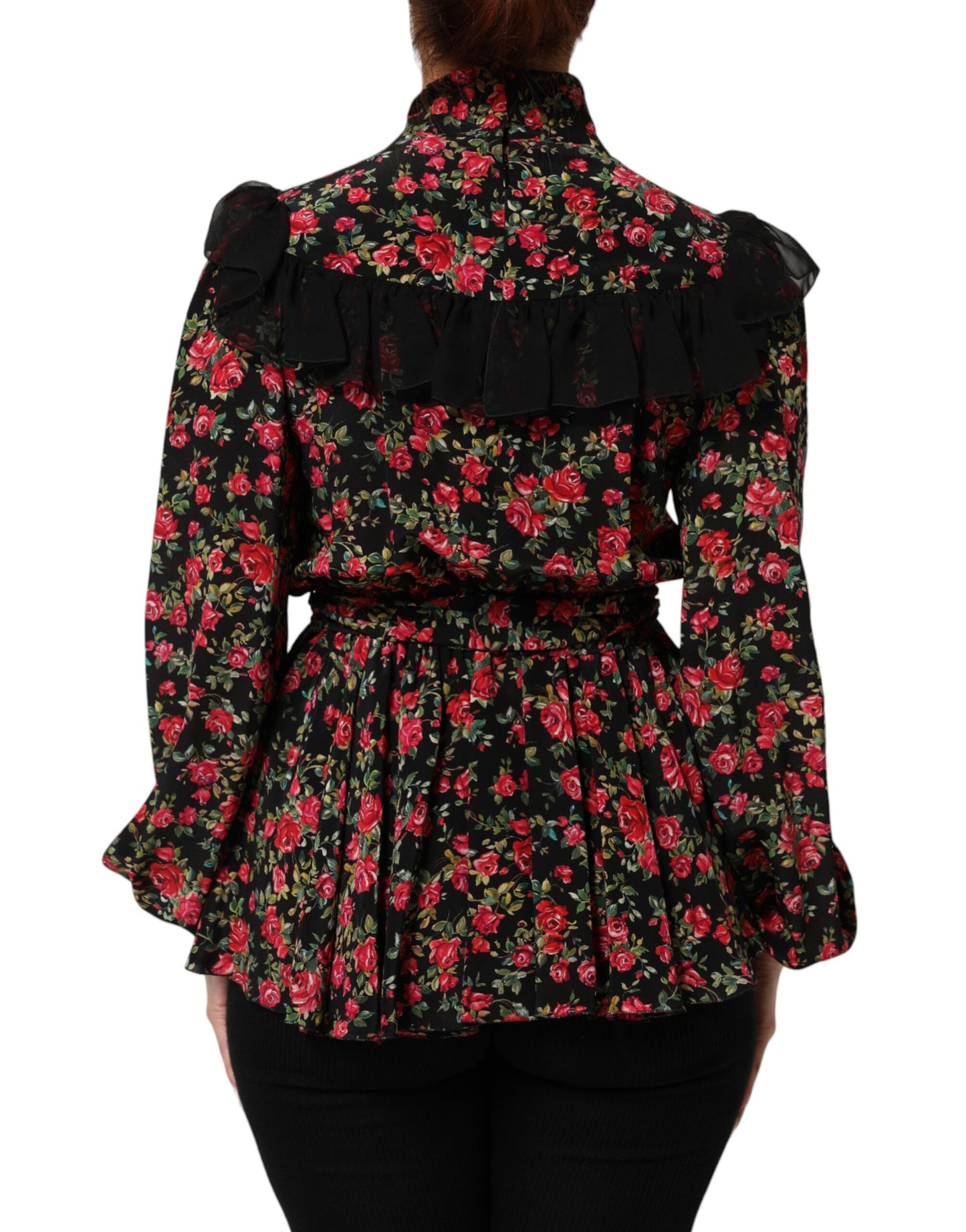 Dolce &amp; Gabbana – Schwarzes, langärmliges Blusentop mit Blumenmuster