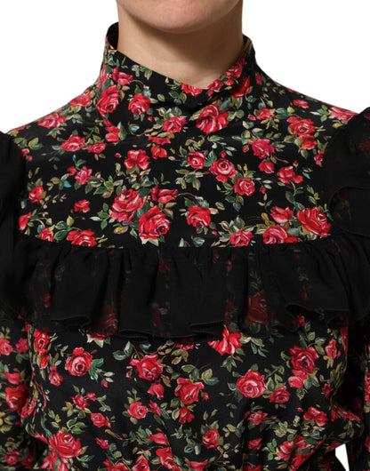 Dolce &amp; Gabbana – Schwarzes, langärmliges Blusentop mit Blumenmuster